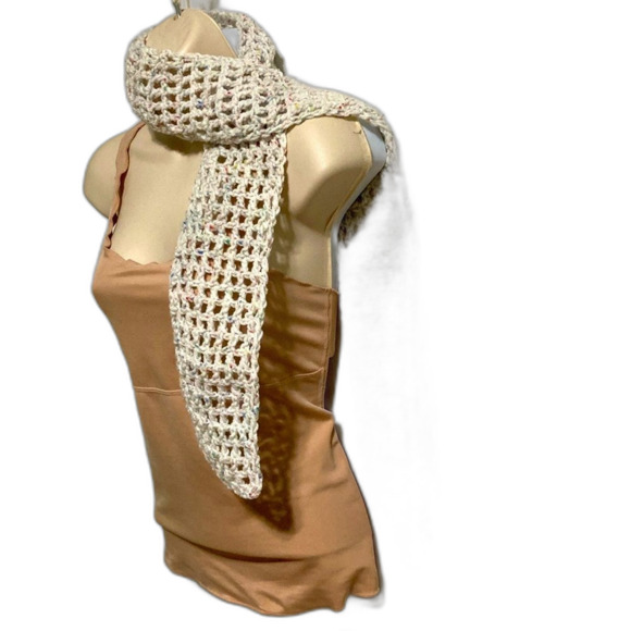 Sprinkled Donut Fashion SCARF Windowpane Crocheted 58 x 4.5 inches - Picture 3 of 11
